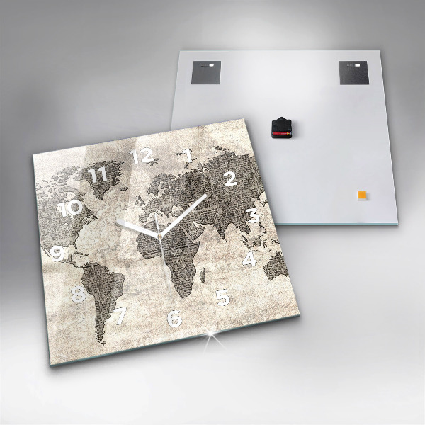 Wanduhr quadratisch Weltkarte Zeitung