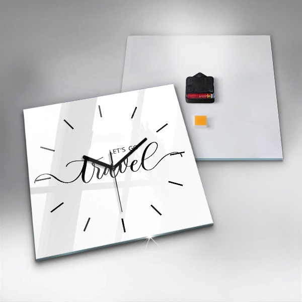 Wanduhr quadratisch mit motiv Reise-Inschrift