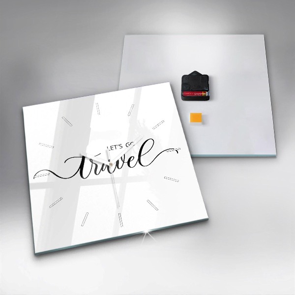 Wanduhr quadratisch mit motiv Reise-Inschrift