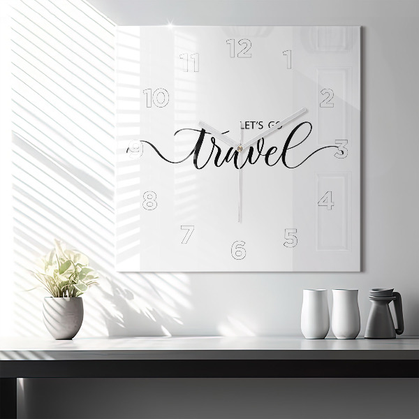 Wanduhr quadratisch mit motiv Reise-Inschrift