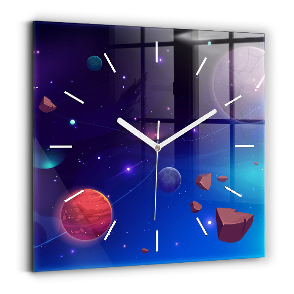 Wanduhr modern quadratisch Galaxie der Planeten