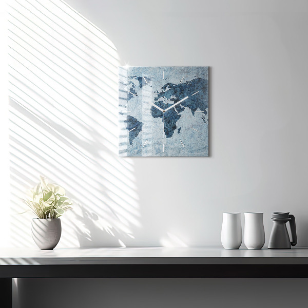 Wanduhr quadratisch Gemalte Weltkarte