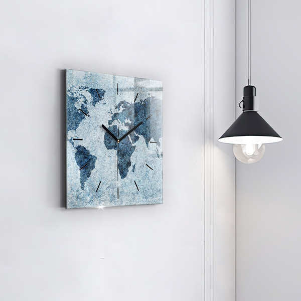 Wanduhr quadratisch Gemalte Weltkarte