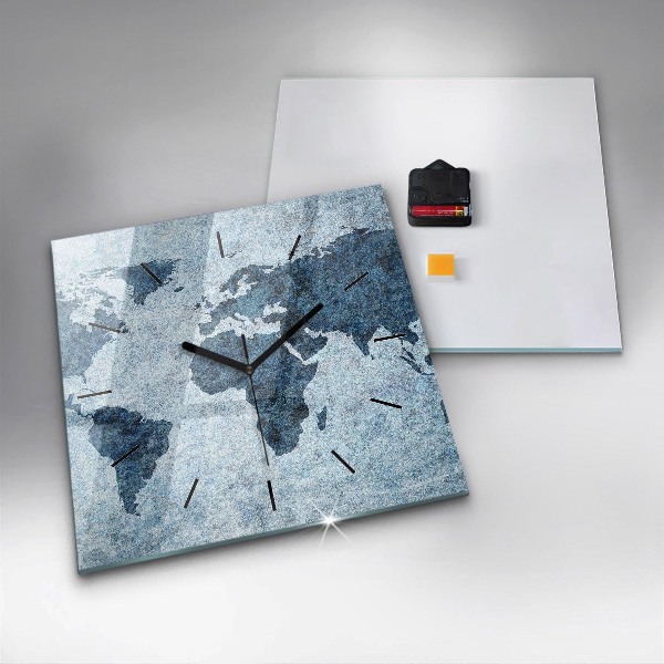 Wanduhr quadratisch Gemalte Weltkarte