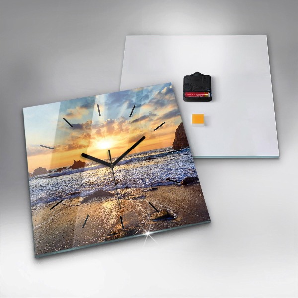 Wanduhr quadratisch mit motiv Sonnenuntergang am Strand