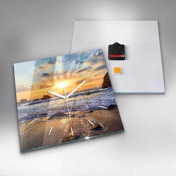 Wanduhr quadratisch mit motiv Sonnenuntergang am Strand