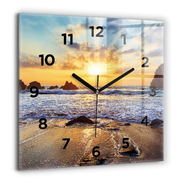 Wanduhr quadratisch mit motiv Sonnenuntergang am Strand