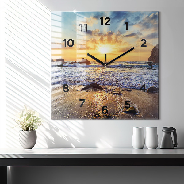 Wanduhr quadratisch mit motiv Sonnenuntergang am Strand