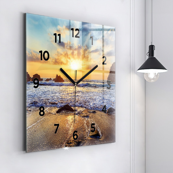 Wanduhr quadratisch mit motiv Sonnenuntergang am Strand