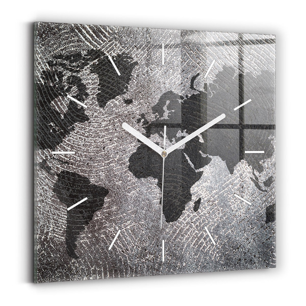 Wanduhr modern quadratisch Weltkarte Beton