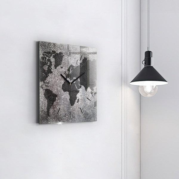 Wanduhr modern quadratisch Weltkarte Beton