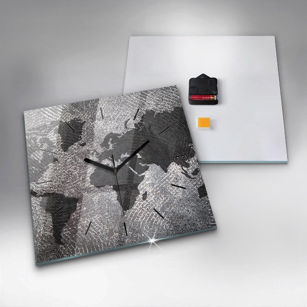 Wanduhr modern quadratisch Weltkarte Beton