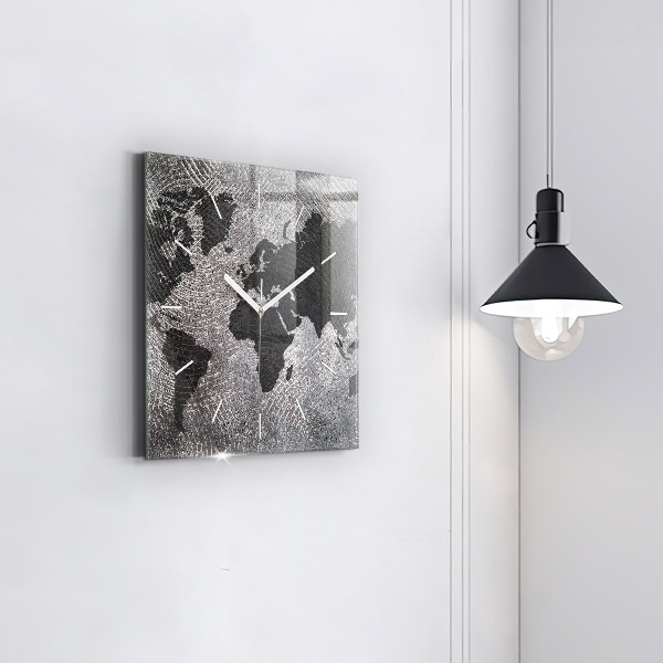 Wanduhr modern quadratisch Weltkarte Beton