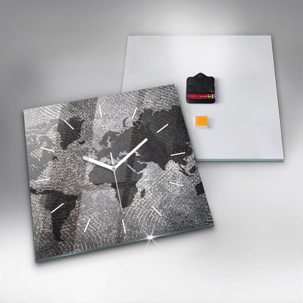 Wanduhr modern quadratisch Weltkarte Beton