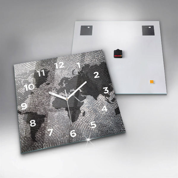 Wanduhr modern quadratisch Weltkarte Beton