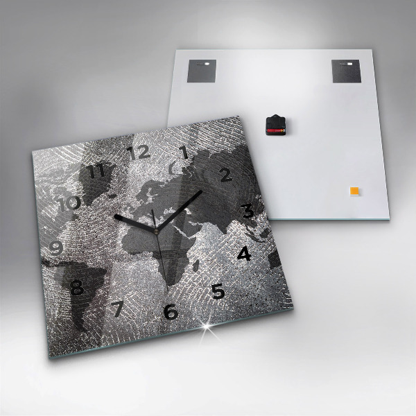 Wanduhr modern quadratisch Weltkarte Beton