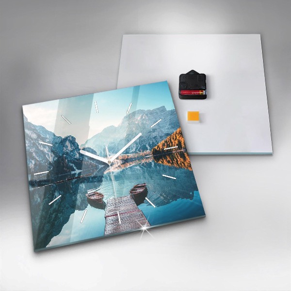 Wanduhr modern quadratisch Boote auf einem See