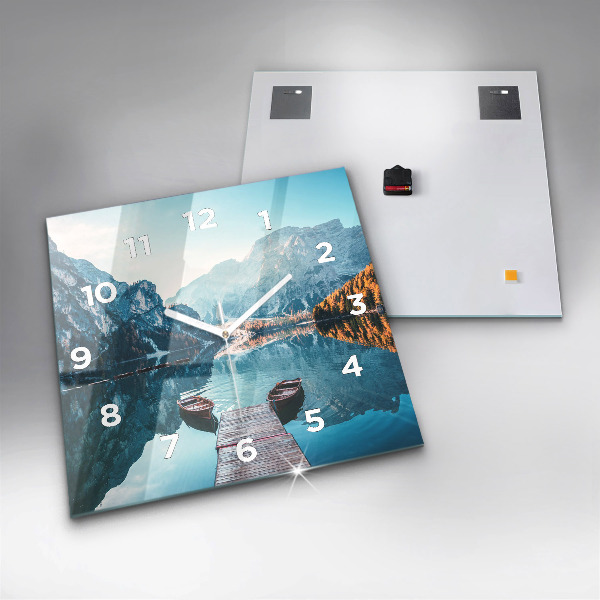 Wanduhr modern quadratisch Boote auf einem See