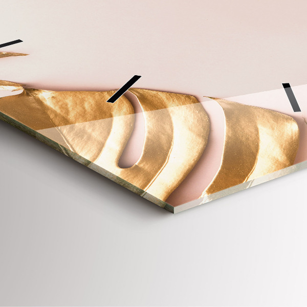 Wanduhr quadratisch Goldene tropische Blätter