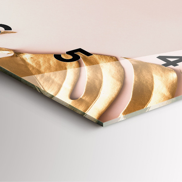 Wanduhr quadratisch Goldene tropische Blätter