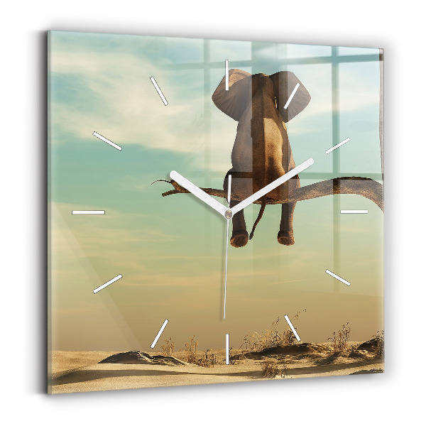 Wanduhr quadratisch mit motiv Elefant in einem Baum