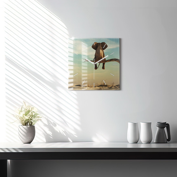 Wanduhr quadratisch mit motiv Elefant in einem Baum