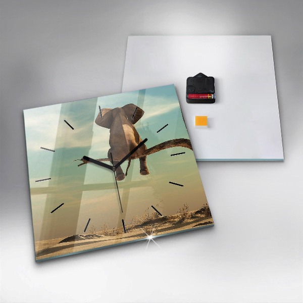 Wanduhr quadratisch mit motiv Elefant in einem Baum