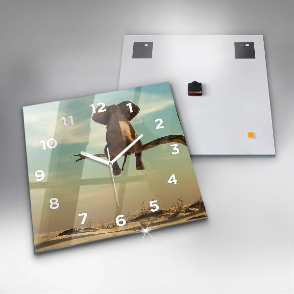 Wanduhr quadratisch mit motiv Elefant in einem Baum