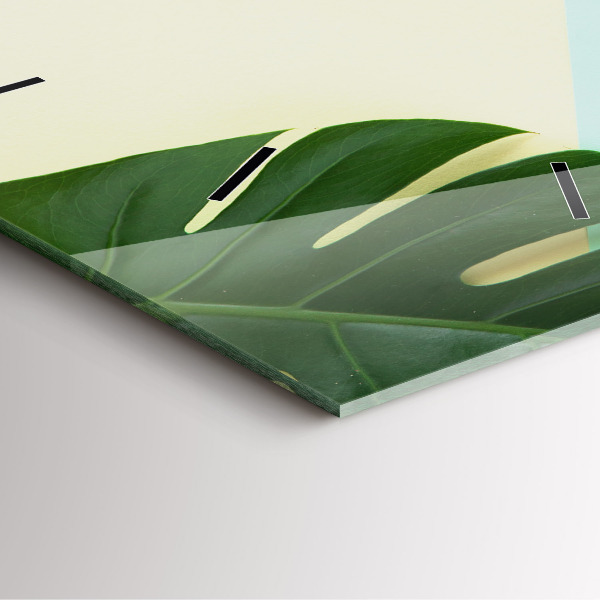 Wanduhr modern quadratisch Monstera-Blätter