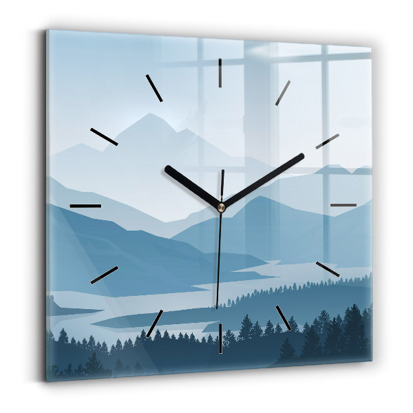 Wanduhr modern quadratisch Bergige Landschaft