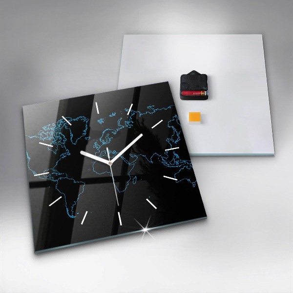 Wanduhr quadratisch Konturen einer Weltkarte