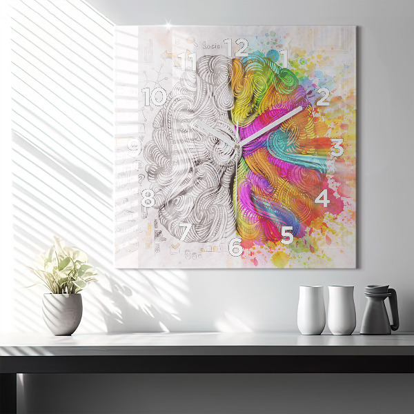 Wanduhr modern quadratisch Abstraktes Gehirn