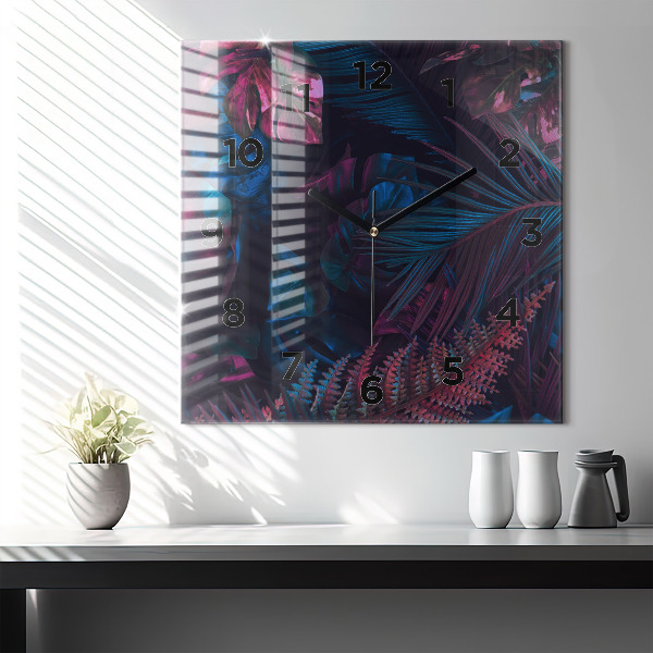 Wanduhr modern quadratisch Exotische Blumen