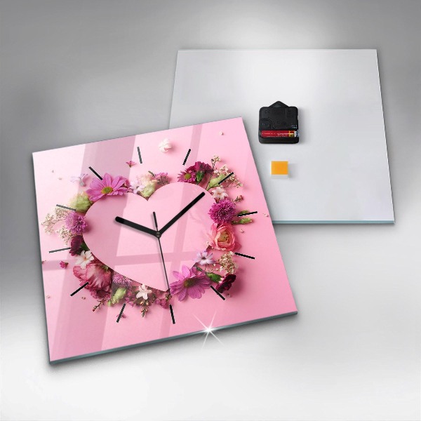 Wanduhr quadratisch mit motiv Herz aus Blumen