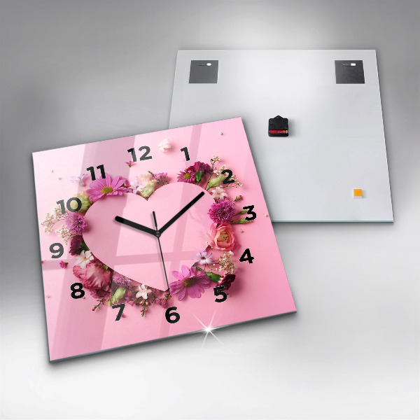 Wanduhr quadratisch mit motiv Herz aus Blumen