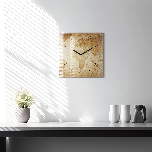 Wanduhr quadratisch Vintage-Weltkarte