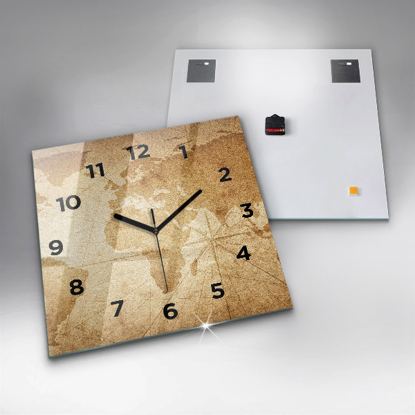 Wanduhr quadratisch Vintage-Weltkarte