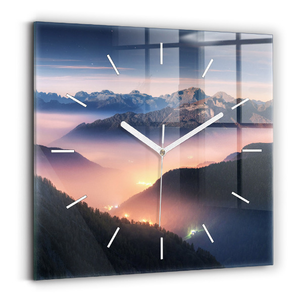 Wanduhr modern quadratisch Bergspitzen Landschaft