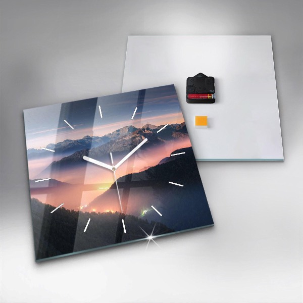 Wanduhr modern quadratisch Bergspitzen Landschaft