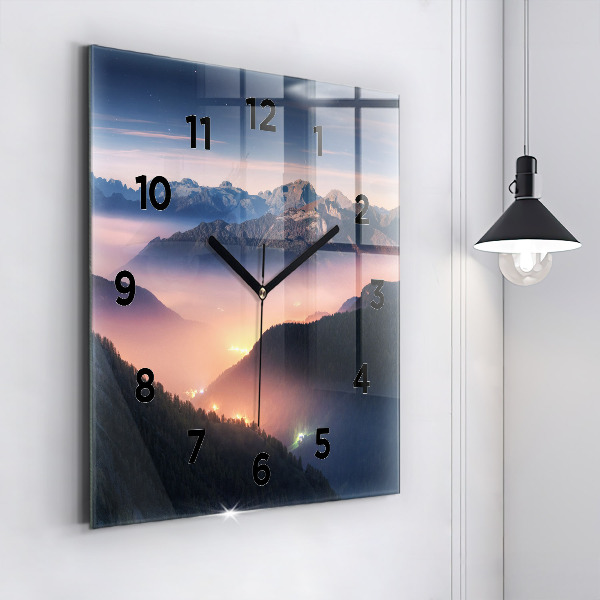 Wanduhr modern quadratisch Bergspitzen Landschaft