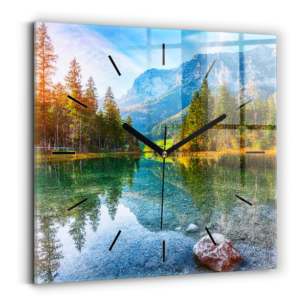 Wanduhr quadratisch Fluss Berge Landschaft