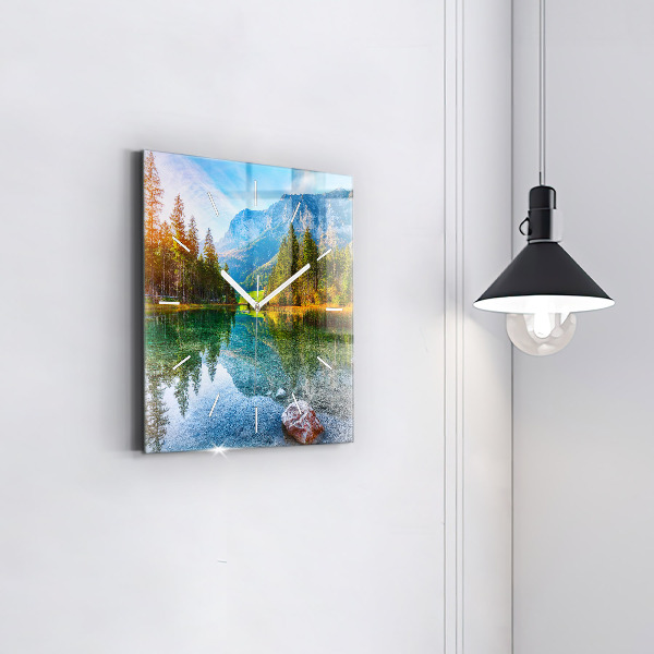 Wanduhr quadratisch Fluss Berge Landschaft