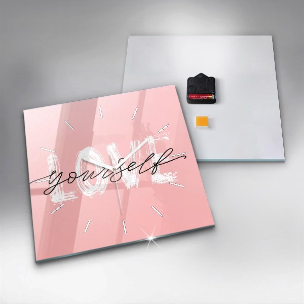 Wanduhr quadratisch mit motiv Liebe dich selbst Inschrift