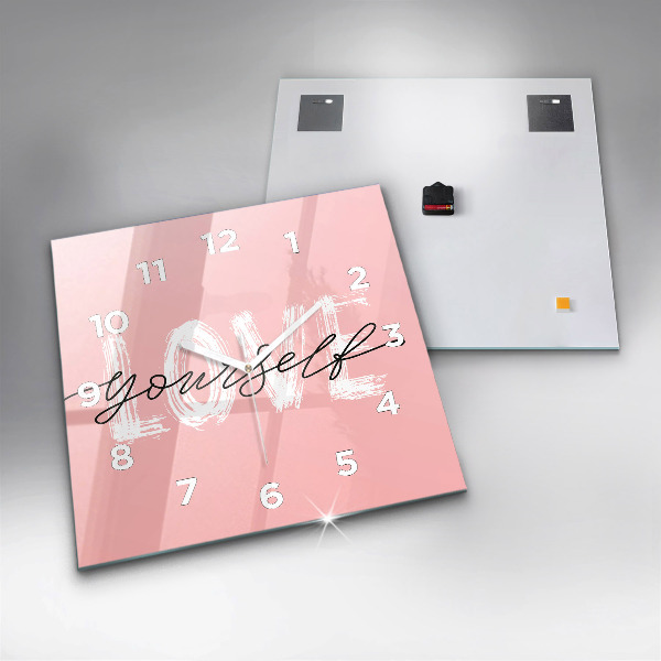 Wanduhr quadratisch mit motiv Liebe dich selbst Inschrift