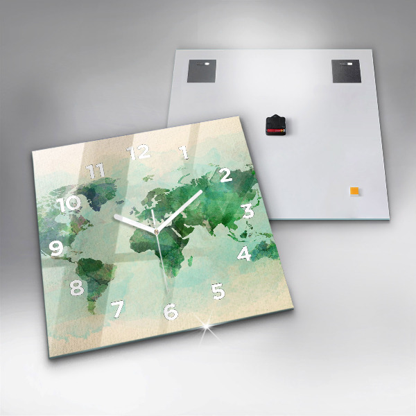 Wanduhr modern quadratisch Aquarell Weltkarte