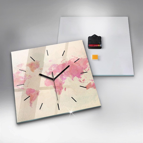 Wanduhr quadratisch Aquarell Weltkarte
