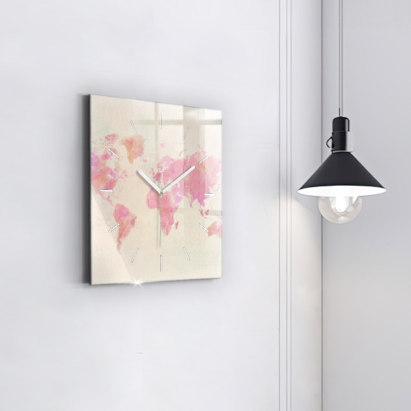 Wanduhr quadratisch Aquarell Weltkarte