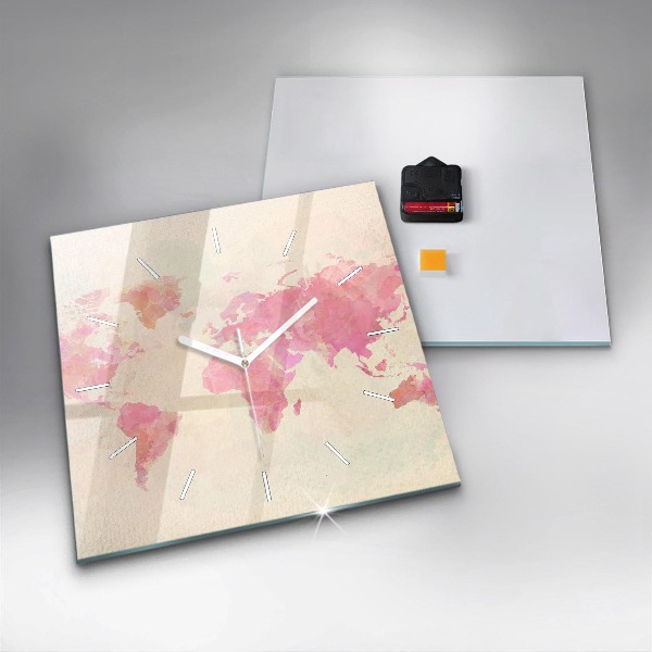 Wanduhr quadratisch Aquarell Weltkarte