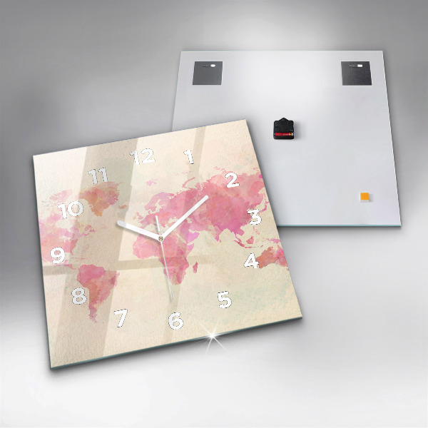 Wanduhr quadratisch Aquarell Weltkarte