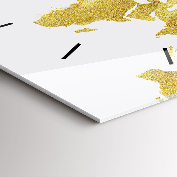 Wanduhr modern quadratisch Goldene Weltkarte